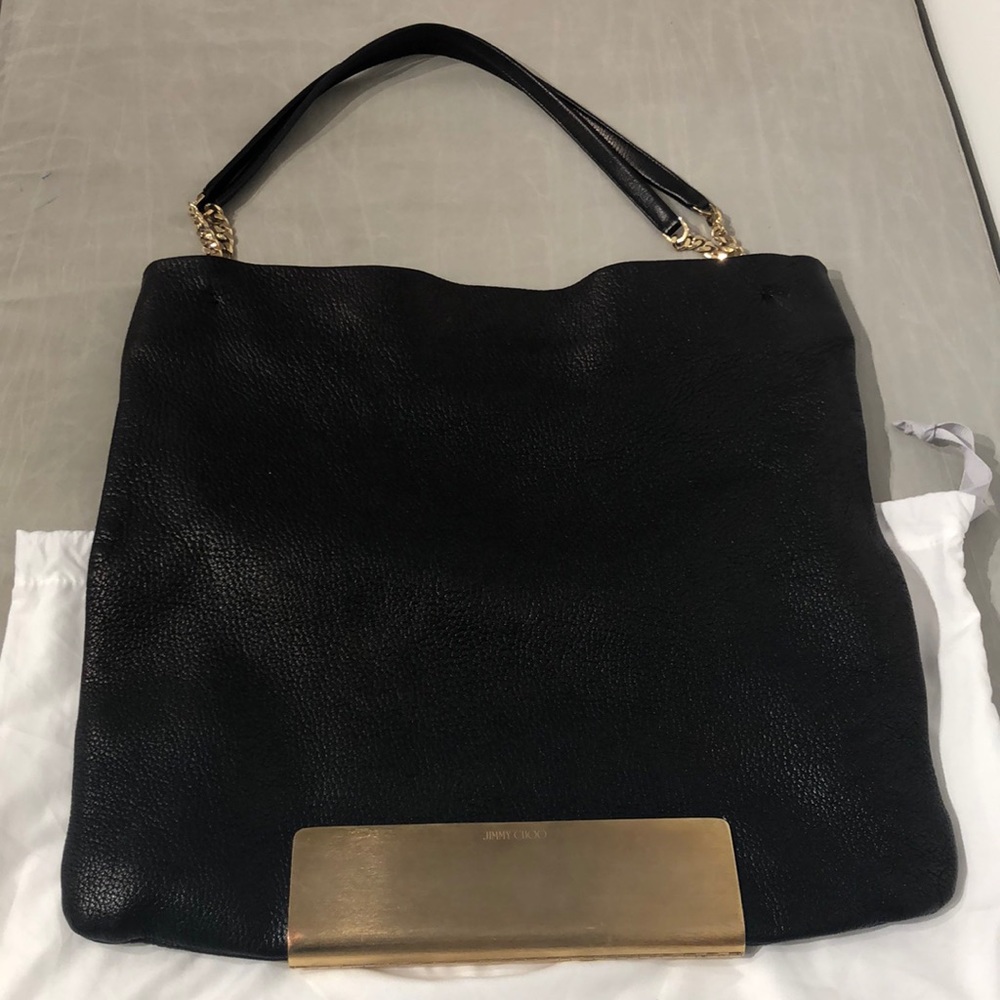 Jimmy Choo Black Leather Tote with Gold Accent